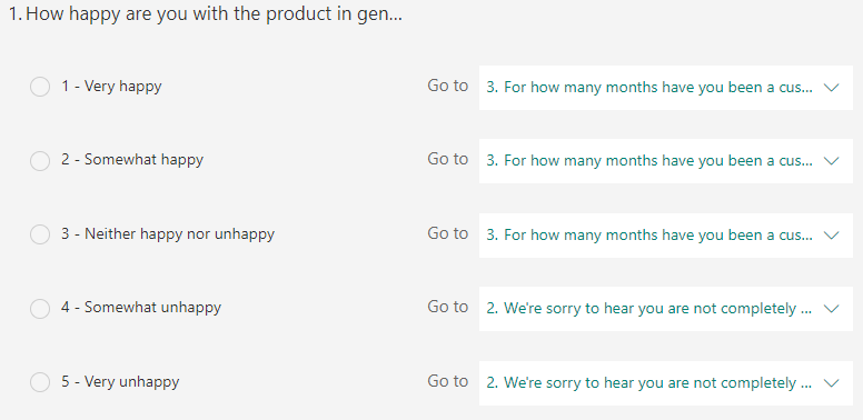 Microsoft Forms - Choide field branching