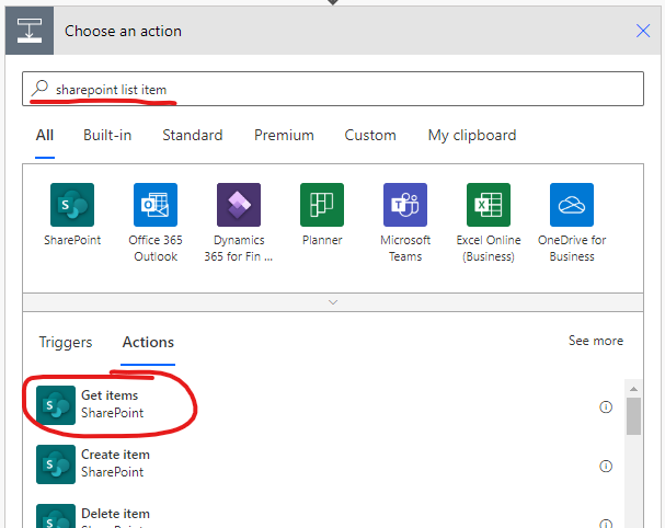 Add SharePoint ‘create item’ step