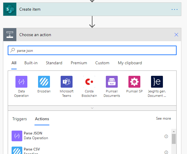 Adding Parse JSON step to the flow