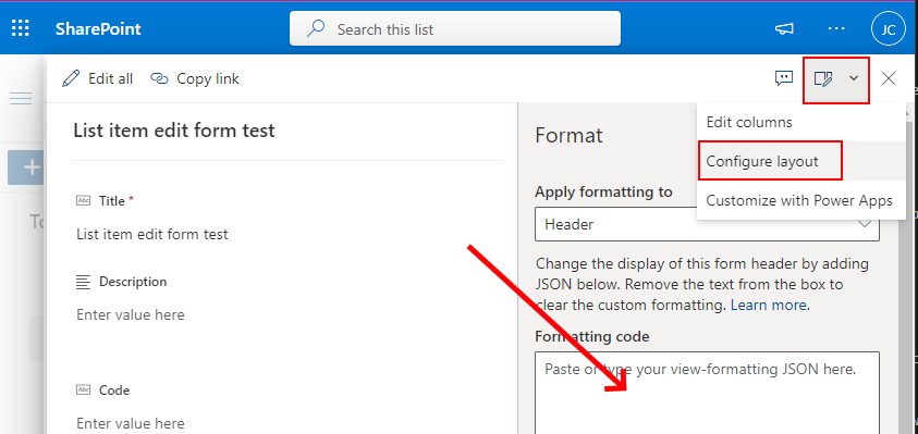 Editing list form JSON