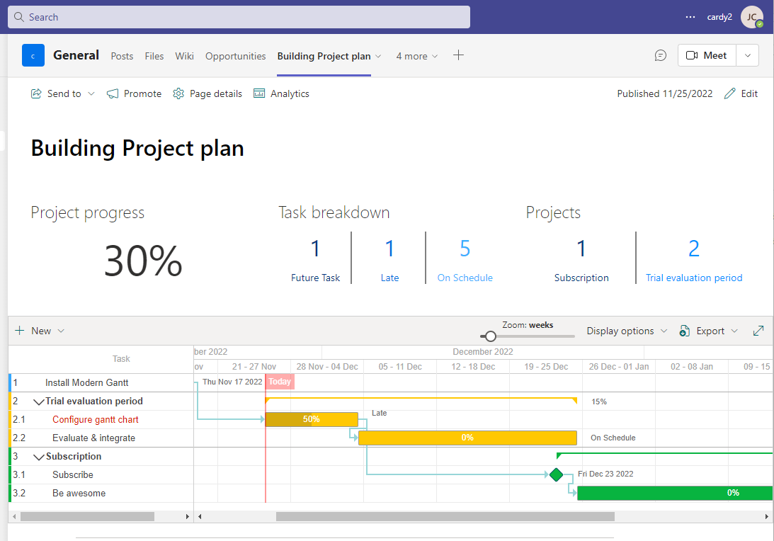 Build a SharePoint Project Management dashboard with a Gantt chart